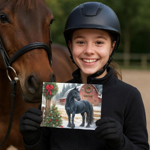Carte Postale Cheval frison joyeux Noël 