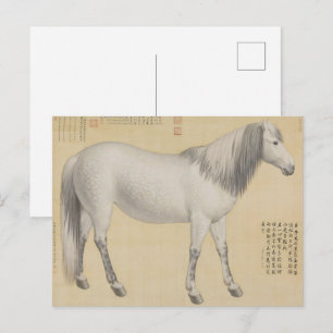 Carte Postale Cheval gris pommelé - Art fin chinois vintage