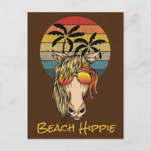 Carte Postale Cheval Hippie de la Plage Rétro, Soleil Couchant e