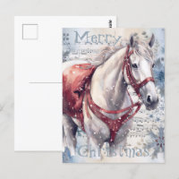 Cheval hiver Aquarelle de Noël