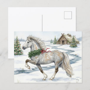 Carte Postale Cheval islandais festif dans un paysage hivernal