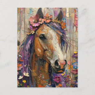 Carte Postale Cheval Magnifique Aux Fleurs