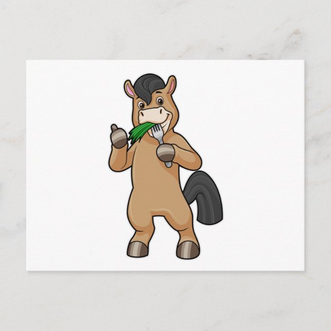 Carte Postale Cheval mangeant végétalien (Devant)