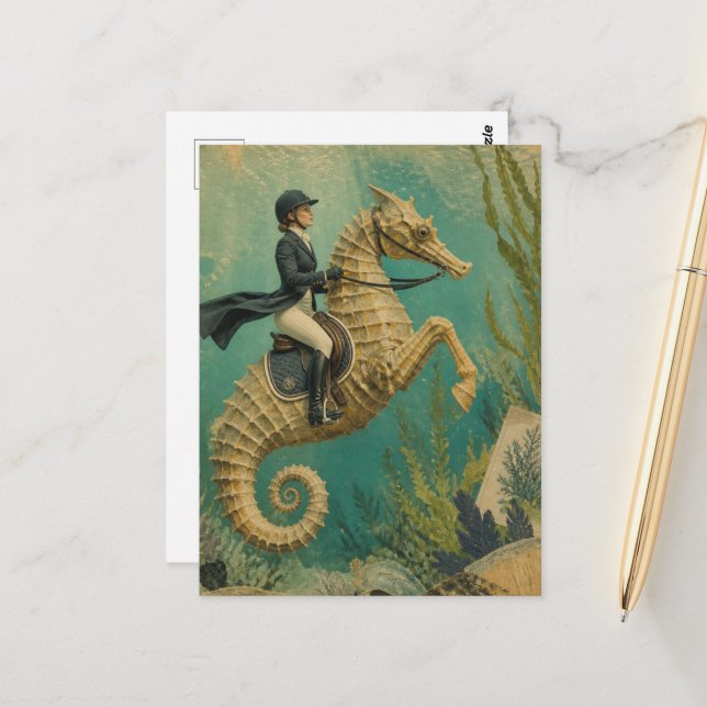 Carte Postale Cheval Marin Équestre (Devant/Arrière en situation)