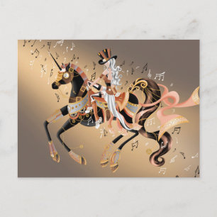Carte Postale Cheval mécanique Steampunk & Lady café or