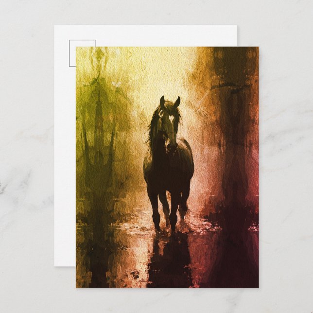 Carte Postale Cheval noir mystique - Imaginaire sombre Equestre (Devant / Derrière)