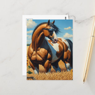 Carte Postale Cheval Peint Avec Lunettes De Soleil