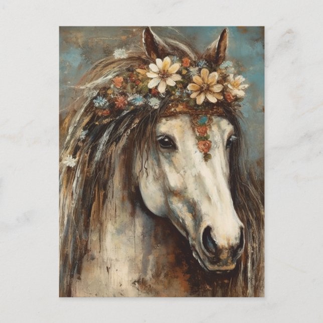 Carte Postale Cheval portant une couronne (Devant)