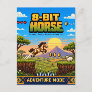 Carte Postale Cheval, Rétro Pixel Art 8 Bits