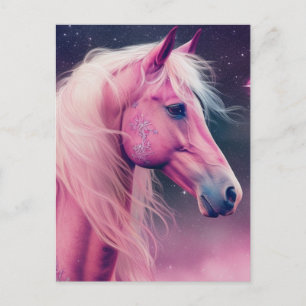 Carte Postale Cheval Rose et Étoiles