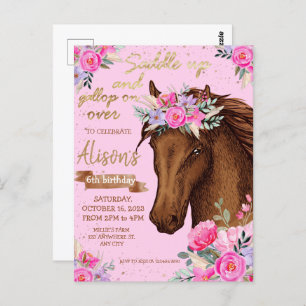 Carte Postale Cheval rose Fête d'Anniversaire