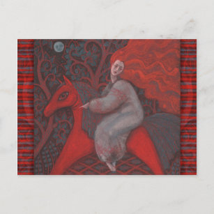 Carte Postale "Cheval Rouge", femme rousse, imaginaire art surré