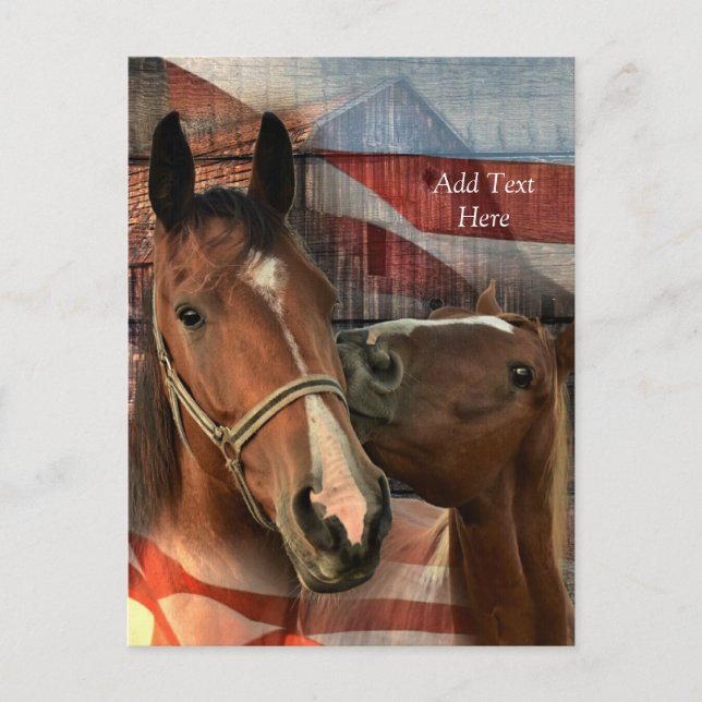 Carte Postale Cheval Rustic Barne drapeau américain (Devant)