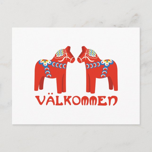 Carte Postale Cheval suédois Valkommen (Devant)