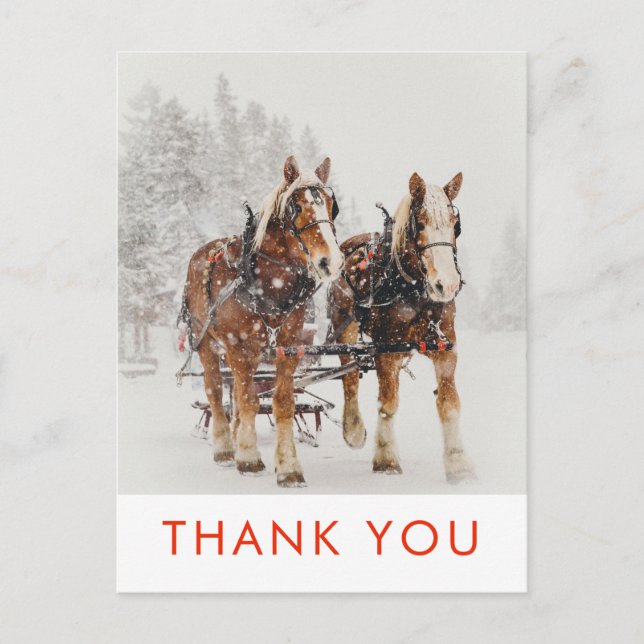 Carte Postale Cheval tiré Sleigh Scène de Noël Merci (Devant)