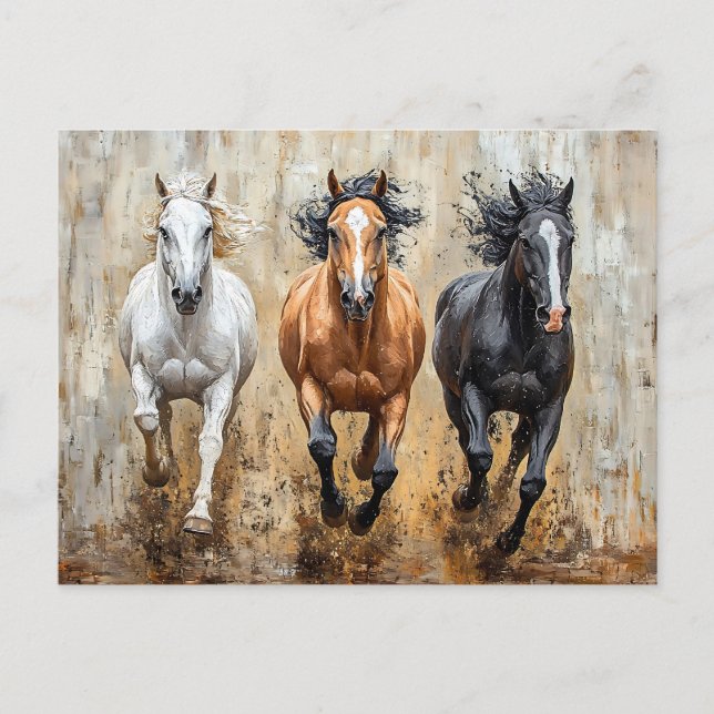 Carte Postale Cheval Trio Galloping Peinture (Devant)