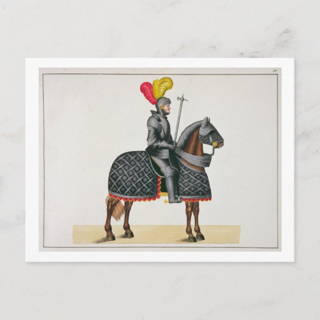 Carte Postale Chevalier en armure sur son cheval, assiette de 'A (Devant)