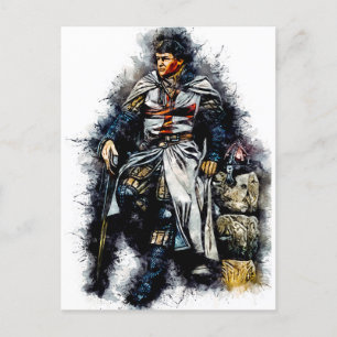 Carte Postale Chevalier Température / Croisés / Aquarelle Art