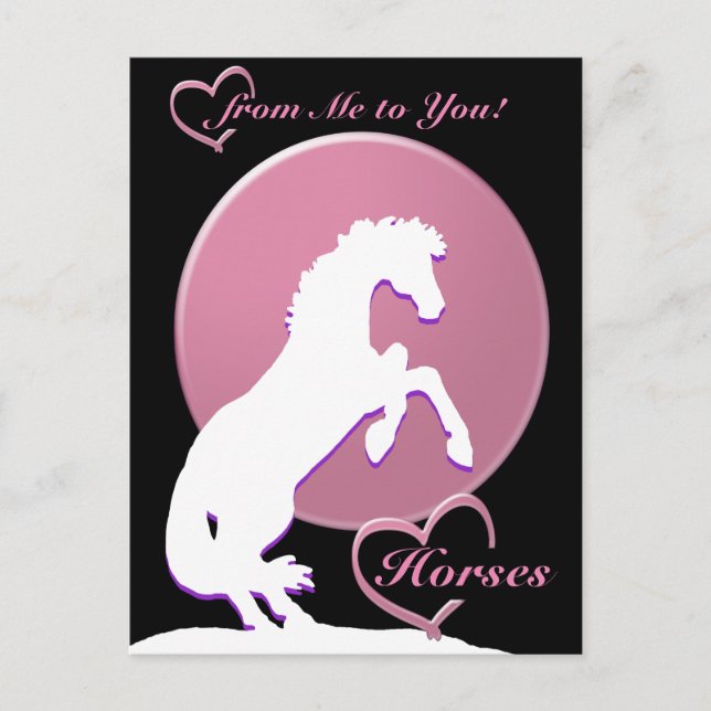 Carte Postale Chevaux à cœur blanc V (rose) (Devant)