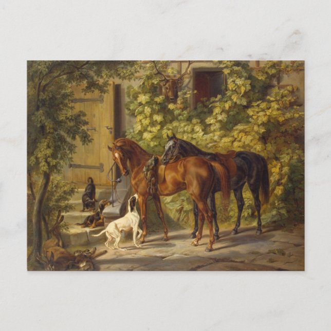 Carte Postale Chevaux à la Porche (Devant)
