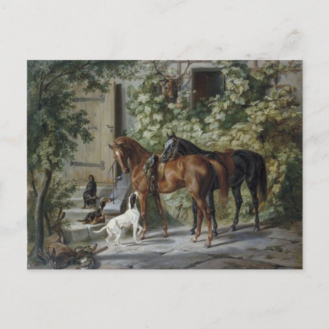 Carte Postale Chevaux à la Porche (par Albrecht Adam) (Devant)