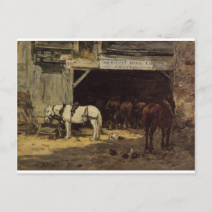Carte Postale Chevaux à louer dans une cour par Eugene Boudin