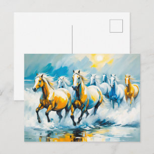 Carte Postale Chevaux De Châtaignier Traversant La Mer Peu Profo
