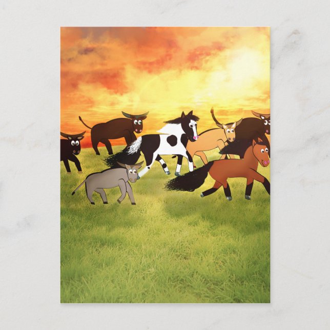 Carte Postale Chevaux de dessin avec Bull's (Devant)