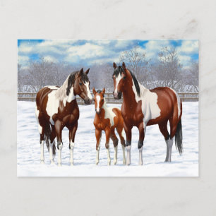 Carte Postale Chevaux De Peinture De Baie Pinto En Neige D'Hiver