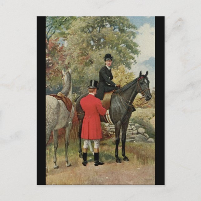 Carte Postale Chevaux homme vintage femme Equestre (Devant)