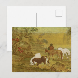 Carte Postale Chevaux Paissant en Banlieue Art de Vivre