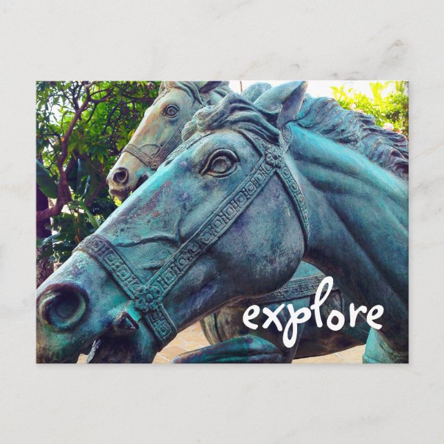Carte Postale Chevaux Turquoise Statue antique Explorer Script (Devant)
