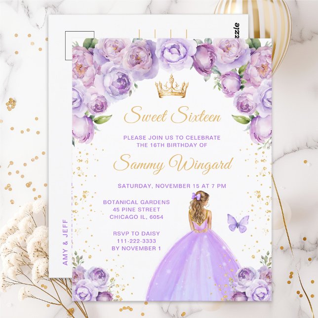 Carte Postale Cheveux Blonds Violet Clair Princesse Sweet Seize  (Créateur téléchargé)