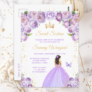 Carte Postale Cheveux Brun Clair Violet Princesse Sweet Sixteen
