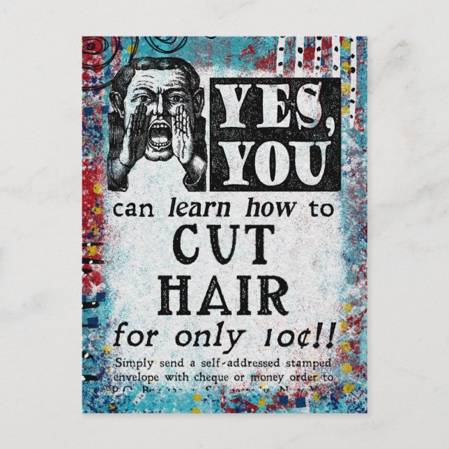 Carte Postale Cheveux coupés - Drôle Annonce Vintage (Devant)