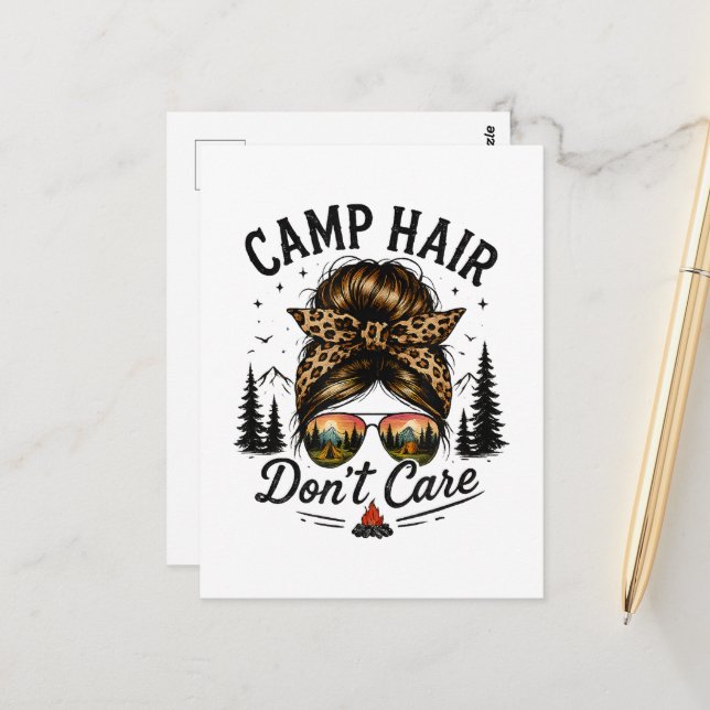 Carte Postale Cheveux de camp, on s'en fiche, chignon désordonné (Devant/Arrière en situation)