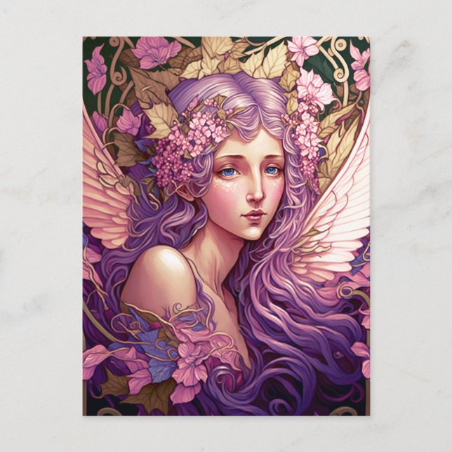 Carte Postale Cheveux pourpre Fairy Angel Imaginaire Art (Devant)