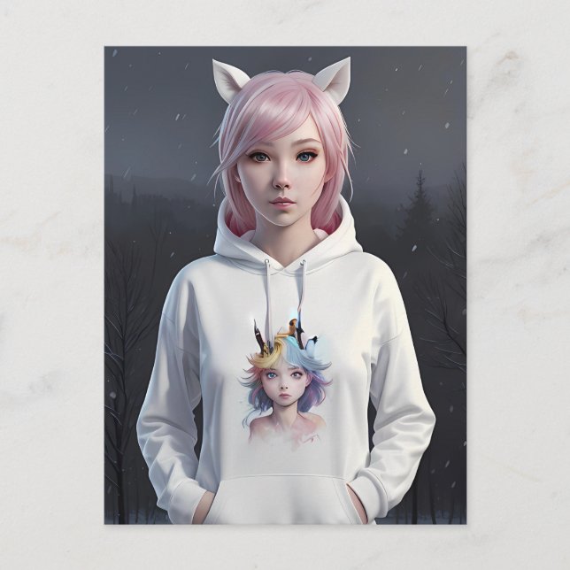 Carte postale Cheveux roses et oreilles (Devant)