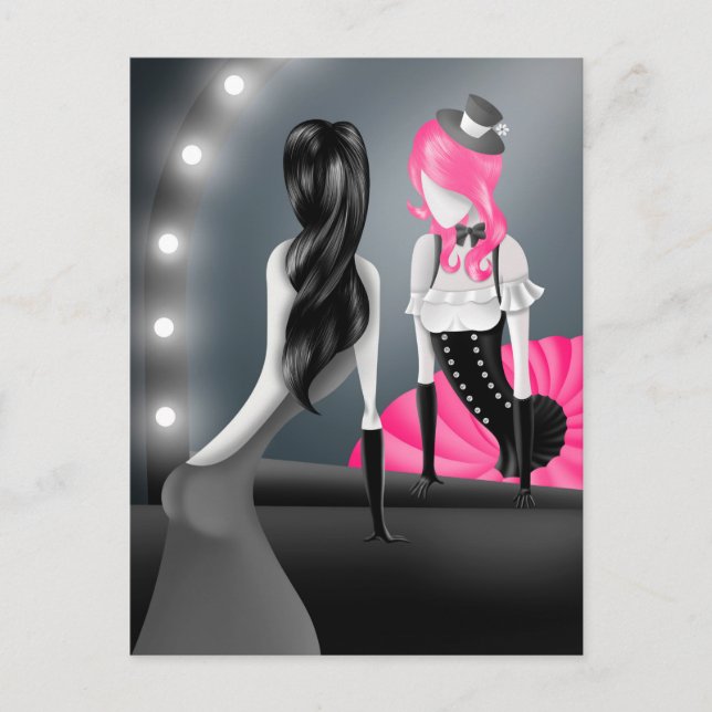 Carte postale Cheveux roses Reflet de clown (Devant)