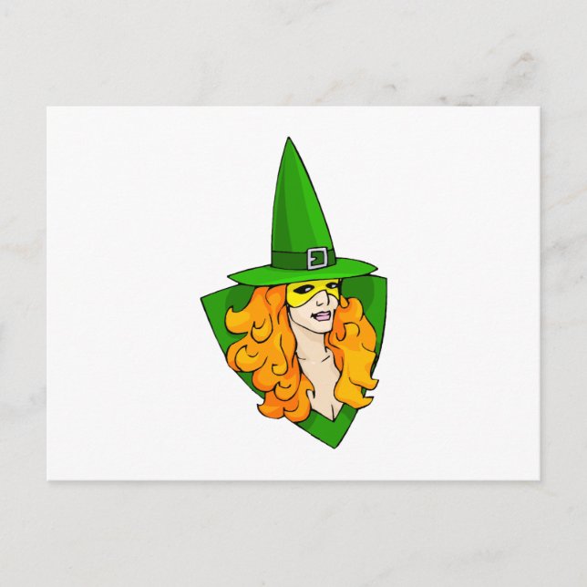 Carte Postale Cheveux rouge sorcière verte (Devant)