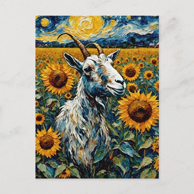 Carte Postale Chèvre adorable dans les tournesols (Devant)
