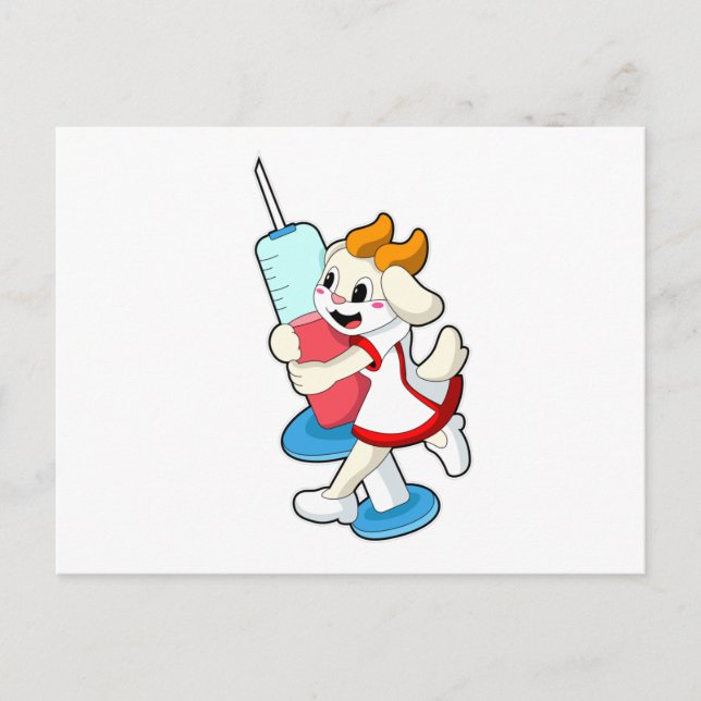 Carte Postale Chèvre en infirmière à la vaccination avec seringu (Devant)