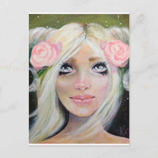 Carte Postale Chèvre fille ~ Blonde fille avec cornes de chèvre (Devant)