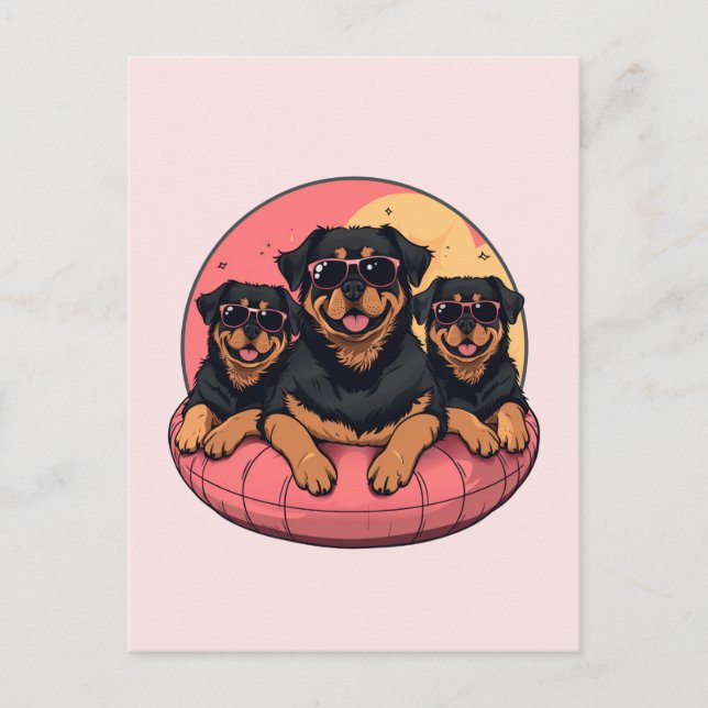Carte Postale Chèvres Rottweiler Flottes de la piscine d'été (Devant)