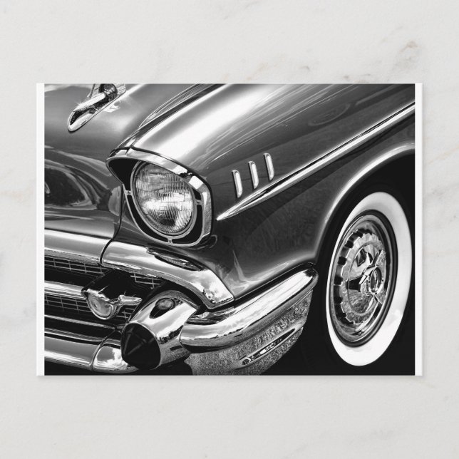 Carte Postale Chevrolet Bel Air noir et blanc 1957 (Devant)