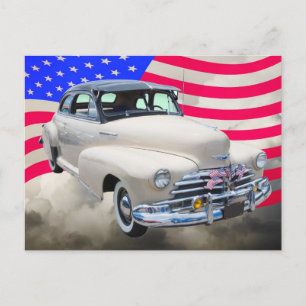 Carte Postale Chevrolet Fleetmaster Et Drapeau Américain 1948