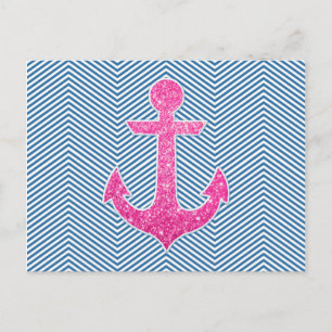Carte Postale chevron bleu parties scintillant rose