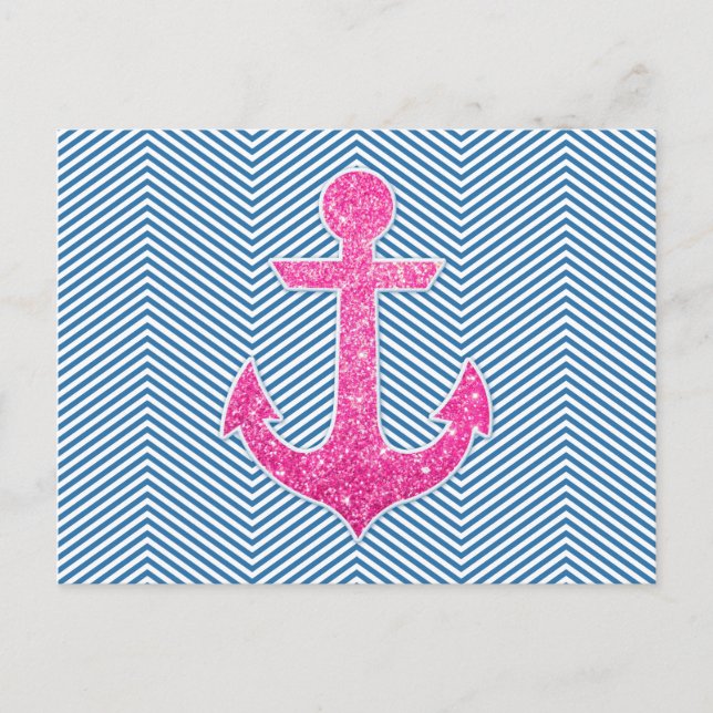 Carte Postale chevron bleu parties scintillant rose (Devant)