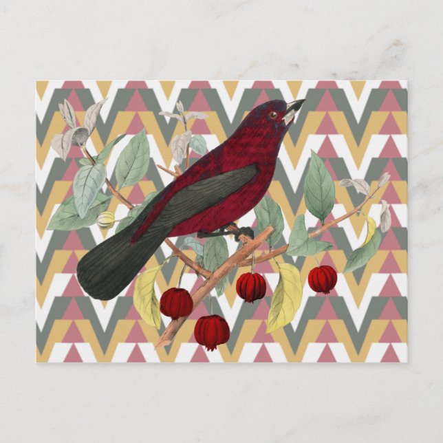 Carte Postale Chevron et Vintage Red Bird (Devant)