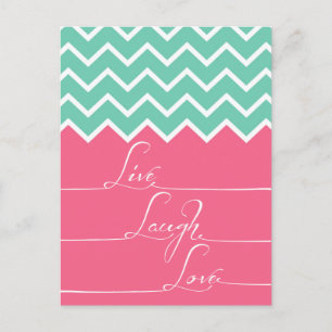 Carte Postale chevron rose et vert/live, rire, amour